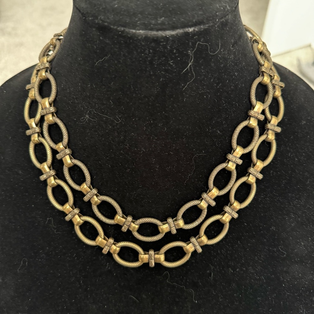 Brass tone long chain necklace